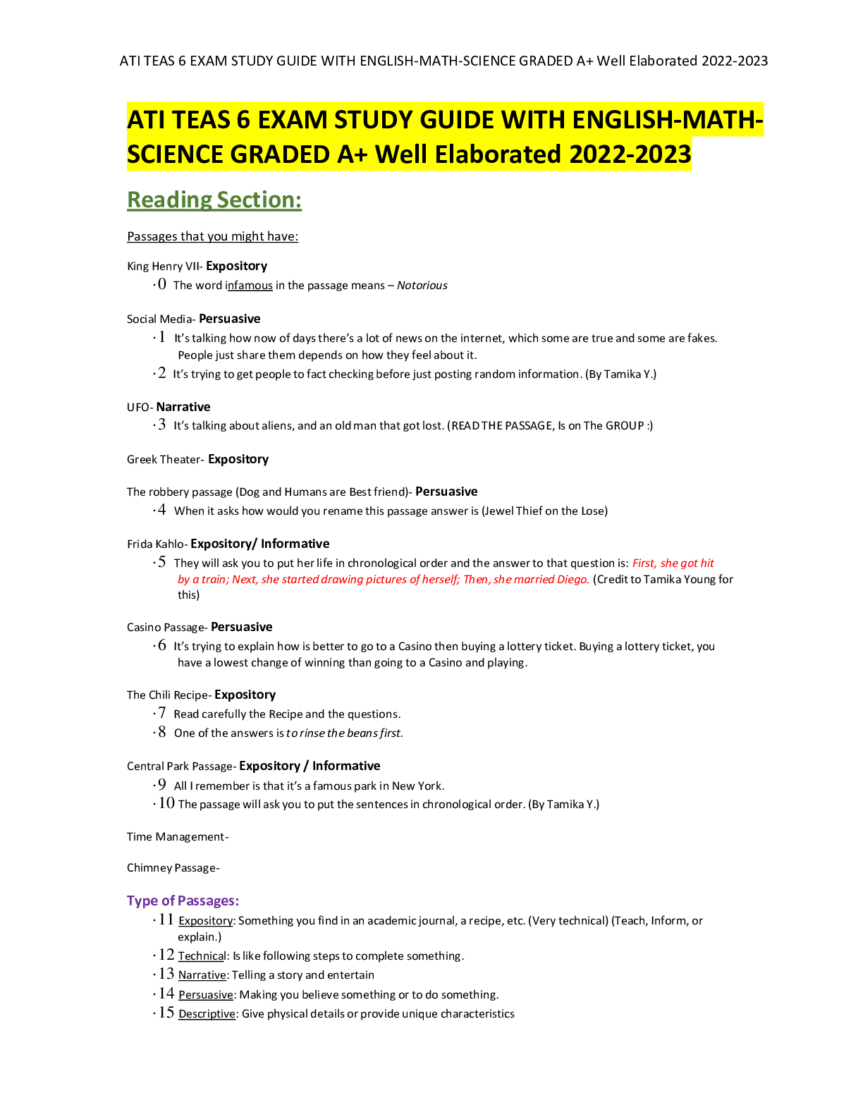 ATI TEAS 6 EXAM STUDY GUIDE WITH ENGLISH-MATH-SCIENCE GRADED A+ Well Elaborated 2022-2023